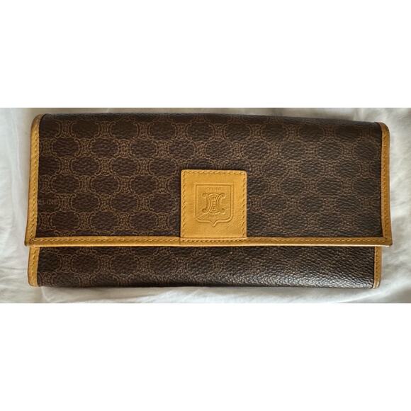 Celine Bifold Long Wallet Brown Macadam EC-20087 Wallet Good Condition PVC - Picture 1 of 10